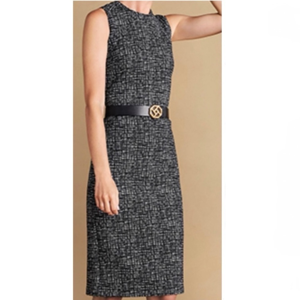 J. McLaughlin Barry Sleeveless Jewel Neck Montego Scuba Dress Black White Medium
